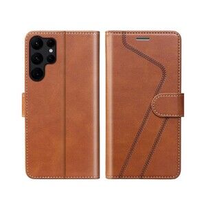Civicase For Samsung Galaxy S23 Ultra Brown Pu Leather Wallet Case RFID Blocking